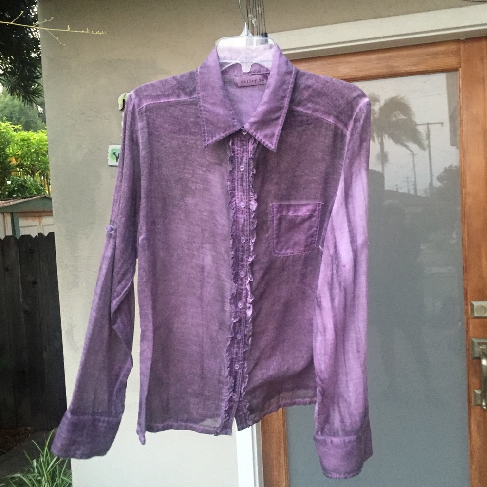 💜Sheer Purple💜Tye-Dye Button Down Blouse